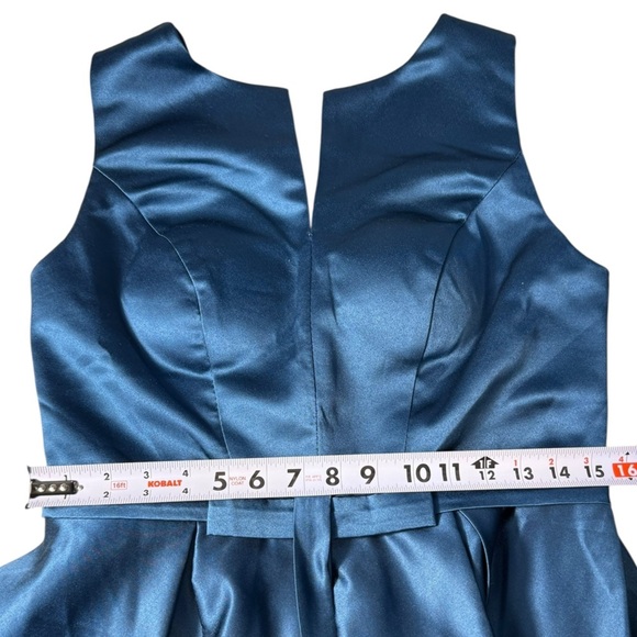 TS Couture A-Line Corset Back Puff Dress Womens Size L Blue Satin Gown Dress - Picture 10 of 15